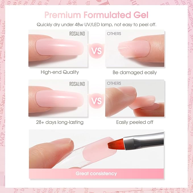 ROSALIND Soft Pink&Pearl Pink Extension Gel, 2 PCS 30ml Poly Nail Gel kit Nail Builder for Nail Art,Thickening Poly Nail Gel Tube Need UV Lamp
