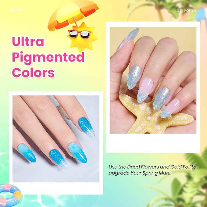 Beetles Gel Nail Polish Set - 20 Colors Gel Polish Pink Blue Green Yellow Pearl Color Gel with Base Glossy & Matte Top Coat Uv DIY Salon Manicure Kit Beach Bash Valentines Nails Gift for Women