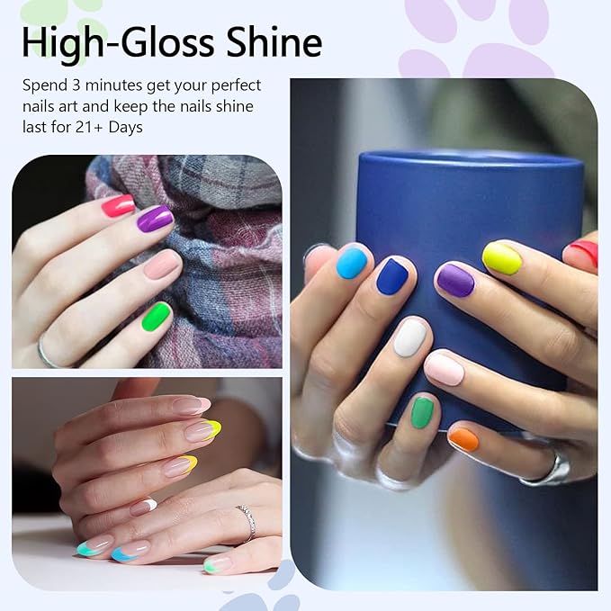 RARJSM 23 Pcs Gel Nail Polish Set, Pastel Nail Gel Kit Spring Summer Neon Green Yellow Black Glitter White Pink Blue Collection with Classic Colors LED UV Curing Gel Polish Nail Kit 5ml