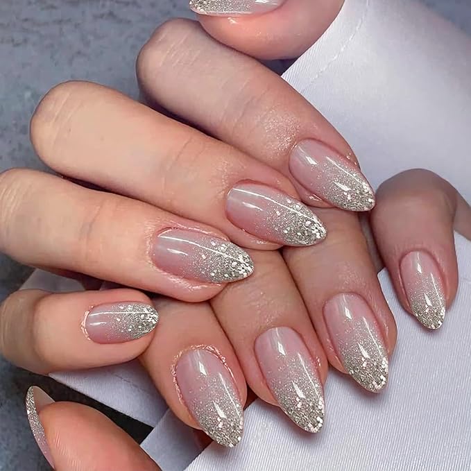 Pink Semi Cured Gel Nail Strips 20Pcs Glitter UV Gel Nail Stickers Glossy Nails Polish Strips UV/LED Light Needed Self Adhesive Full Polish Nails Wraps for Women