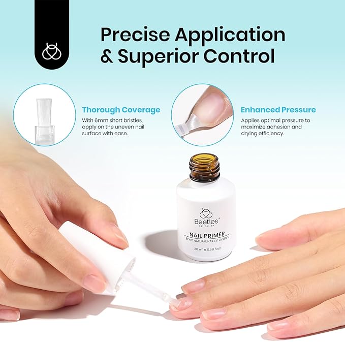 Beetles 20ml Nail Primer for Gel Polish, Hema Free Nail Prep Bond Primer Acid Free Fast Air Dry for Acrylic Uv Gel Gift for Women