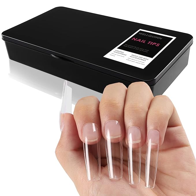 Square Nail Tips Full Cover, Long Clear Professional Acrylic Tips, Long Lasting Utra-hard False Nails Press on Nails for Nail Extension Manicurists, 360Pcs