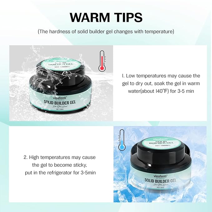Solid Builder Gel for Nails and 3D Sculpting Nail Gel Set for Extensions, Sculpture, Designs, Chrome Powder, Rhinestones - Soak Off UV/LED for Salon Home DIY