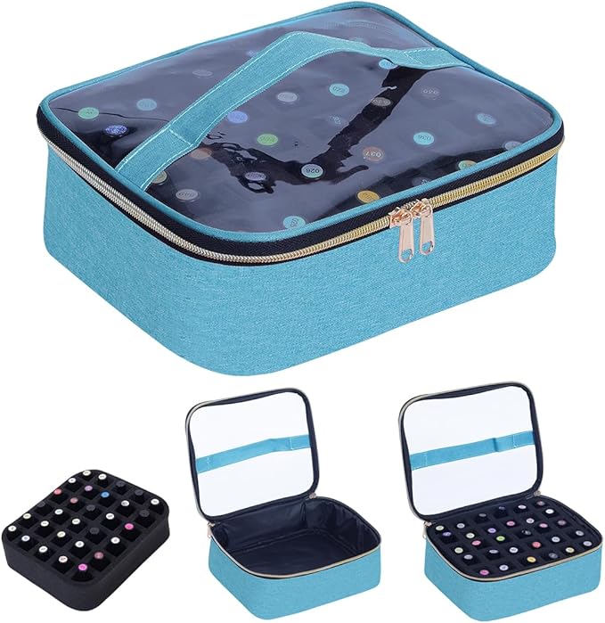 Small Clear Nail Polish Case Holds 30 bottles(15ml-0.5fl.oz) Nail Polish Organizer Multifunctional Nail Polish Bag organizer, Cosmetic Travel Makeup Cases for Women, Green
