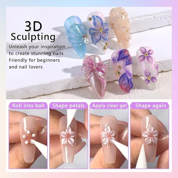 Solid Builder Nail Gel - 2PCS Clear 3D Nail Gel Non-Sticky Hand Sculpting Hard Gels Extension Glue with Silicone Pen for 3D Nails Art Designs Manicure DIY Home Salon