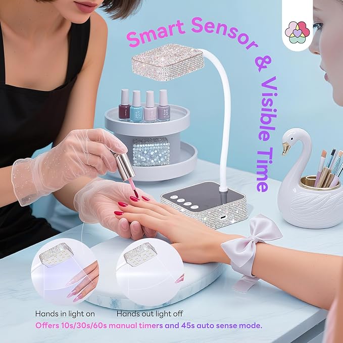 SAVILAND Rhinestone UV Light for Gel Nails: 5X Faster 36W UV Nail Lamp Salon-quality Finish Smart Sensor 3 Timers Flash Cure Light Rechargeable 360° Flexible GooseNeck Salon Flash Cure Lamp
