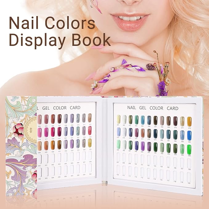Segbeauty 120 Nail Colors Chart Display, Nail Polish Organizer Swatches Cardboard with 120 False Nails Tips, Salon Nails Gel Polish Color Card Book Swatches Stick Supplies Showing Board Tool