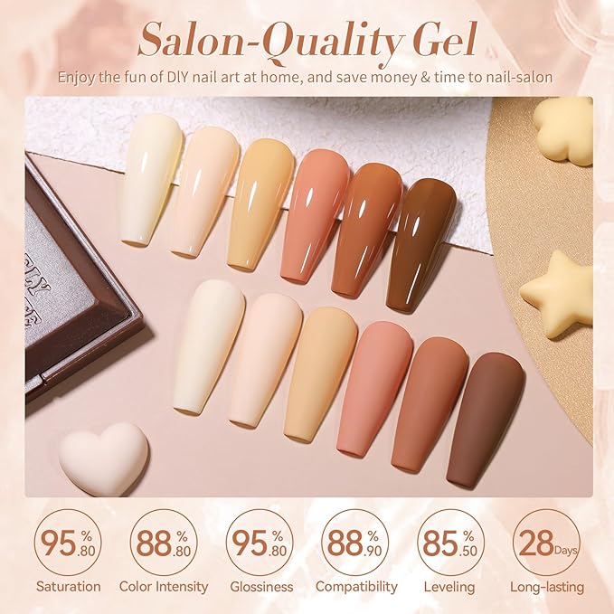 Born Pretty Nude Gel Nail Polish Set,6 Colors Neutral Beige White Nude Pink Brown Gel Polish Kit Skin Tones Collection Soak Off U V Gel Nail Kit Manicure DIY Home