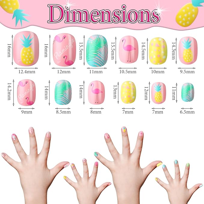 120 Pieces Kids Press on Nails Children Fake Artificial Nails Girls Full Cover Short False Christmas Fingernails for Girls Kids Design Decoration(Bright Summer)