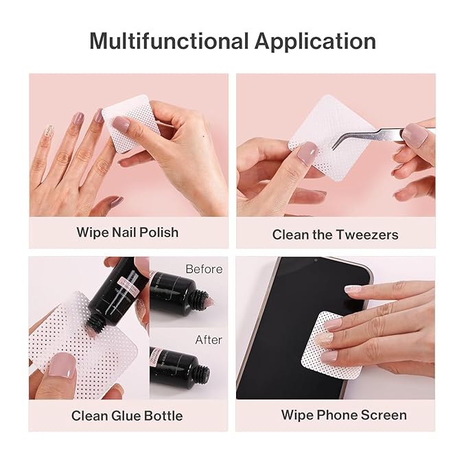 MelodySusie 600Pcs Lint Free Nail White Wipes Super Absorbent Soft Non-Woven for Fingernail Polish Remover and Eyelash Extension Wipes for Nail Art