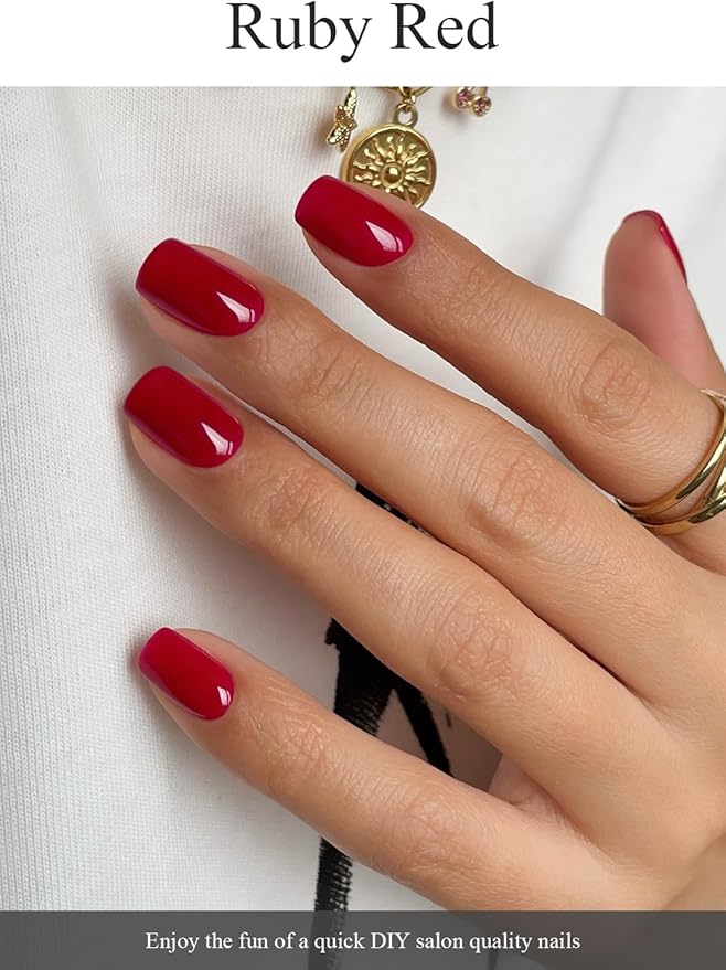 Semi Cured Gel Nail Strips (Ruby Red), 20 Pcs Gel Nail Wraps, Stickers, UV Light Required, Salon Quality, Long Lasting