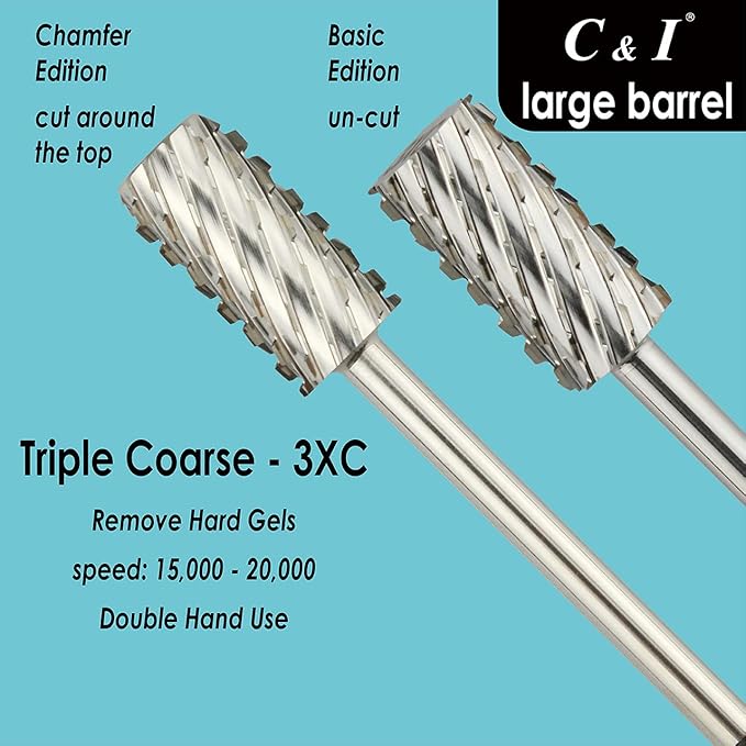 C & I Large Barrel Nail Drill Bit, Chamfer Edition, Professional E-File for Nail File Machine, Designed to Remove Nail Gels, Acrylics, and other nail color covers 3/32” (Triple Coarse - 3XC)