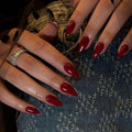 Red Wine Press On Almond Shaped Medium Nails - Neutral Acrylic, Reusable Fake Nails for Women Girls, Glue On Stiletto False Nails, Soft Gel Artificial