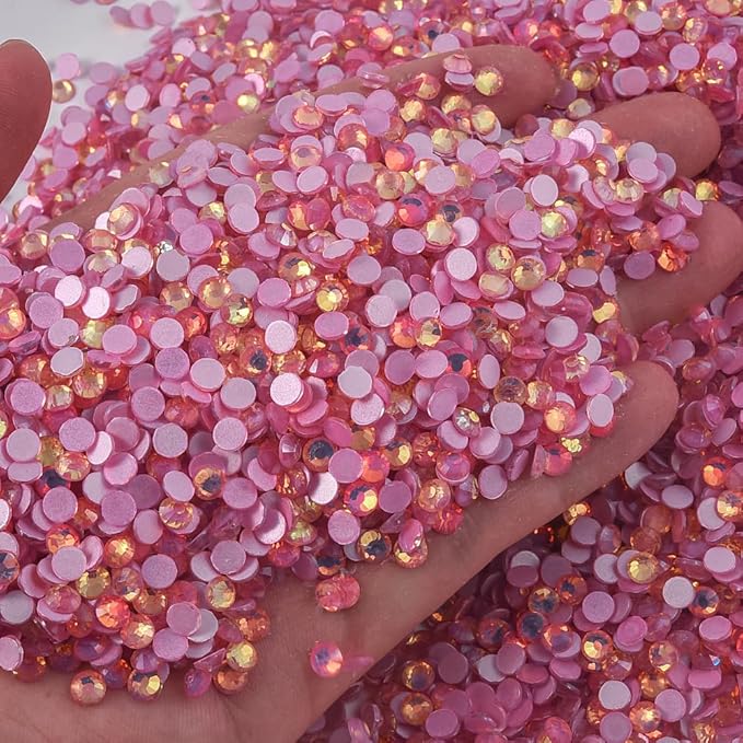 Blinginbox Flatback Rhinestones Round Gems, 1440pcs Luminous Series Glass Stones Neon Gems Non Hotfix Crystal Rhinestones for Nail Charms Crafts Clothes Tumblers,Rose Luminous Opal,SS20.