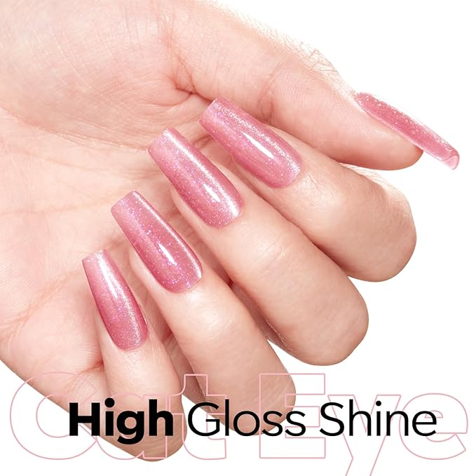 modelones Pink Cat Eye Gel Nail Polish Light Pink 9D Cateye with Magnet Shimmer Glitter Gel Polish Soak Off Reflective Translucent Jelly Gel Nail Polish 15 ML