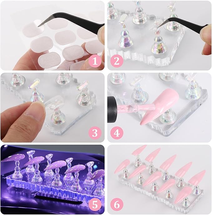 acDesign 2Pcs Nail Stand for Press Ons Magnetic Acrylic Nail Stand With 100Pcs Reusable Putty， Crystal Holders Nail Stands for Nail Art Practice