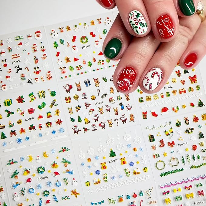90 Sheets Nail Stickers for Nail Art, Halloween Nail Art Stickers 3D Self-Adhesive Christmas Nail Decals for Nails Design, Snowflake Nail Decoration Holiday Nail Accessories for Women Girls