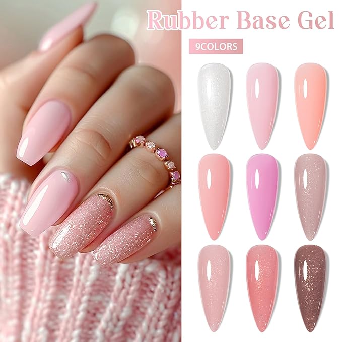 MEET ACROSS Color Base Gel For Nails 12 Pcs, Builder Base Nail Gel Aesthetic Nude Pink Rubber Base Gel Polish with Super Top Coat, Prep Dehydrator and Nail Primer Base Gel Strengthener Gel All-in-1