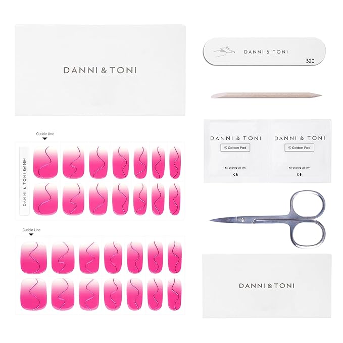 DANNI & TONI Semi Cured Gel Nail Strips Bright Pink Gradient (Blush Aura) Ombre Gel Nail Wraps UV Nails 28 Stickers Gift for Women