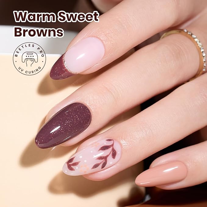 Beetles Brown Gel Polish Set, 6 Colors Light Dark Brown Color Gel Nail Polish Pearl Shimmering Soak off UV Led Lamp Needed Manicure DIY Salon Home Gifts for Women Brownie Bliss