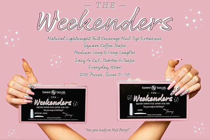 Tammy Taylor Acrylic Medium Long Coffin Nail Tip Extensions | Tapered Square Clear Full Coverage, Natural Lightweight, Long Lasting, Professional C Curve Acrylic Nail Tips | Weekenders All-in-One Kit