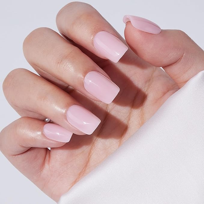 Press On Nails - Short Findigit Square Pink False Nails, Reusable Stick On Fake Nails with Glue Salon Quality 16 Sizes - 32 Nail Kits, Square Grace