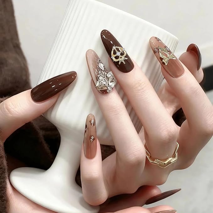 3D Nail Charms,24Pcs Love Heart Star Cross Cherry Butterfly Bow Nail Rhinestone Charms,Metal Alloy Nail Art Decorations for Manicure Design Accessories DIY Crafts (A Gold)