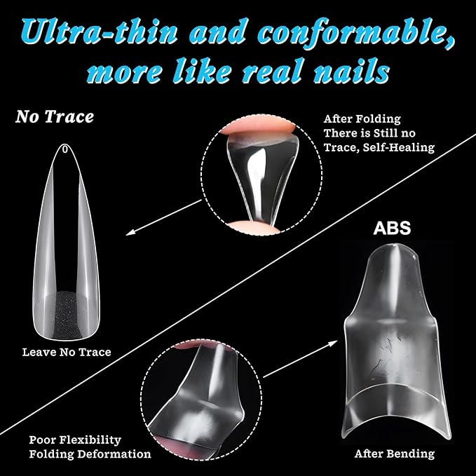 LoveOurHome 600pc Stiletto Nail Tips Fake Nails Clear Press on Nails Long Stiletto Acrylic Nail Tips Full Cover Soft Gel Artificial Fignernails Long Pointy False Nail for Gel Acrylic Nail Extension
