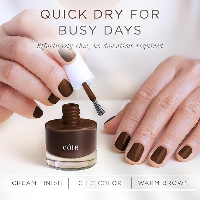 Cote Beauty’s Warm Brown Nail Polish, Earthy Elegance with Cream Finish, Rich Chocolate Brown Hue, Vegan & Cruelty-Free, Long Lasting Nail Polish, Made in USA, 0.27 Fl Oz