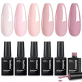 Beetles Nude Pink Gel Polish Set - 6 Colors Spring Gel Nail Polish Set, Neutral Light Baby Pink Colors, DIY Salon Home Manicure Long Lasting Soak Off UV LED Needed Easter Gifts for Her Cozy Palette