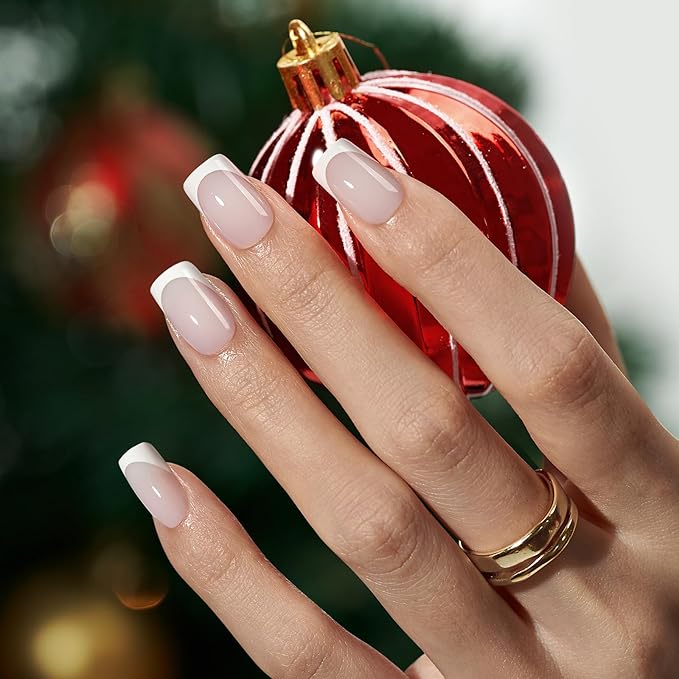 BTArtboxnails XCOATTIPS French Tip Nails - White Press On Nails Short, 160 Pcs Milky White Square Soft Gel Nail Tips, Soak Off False Nail Extensions For Gift