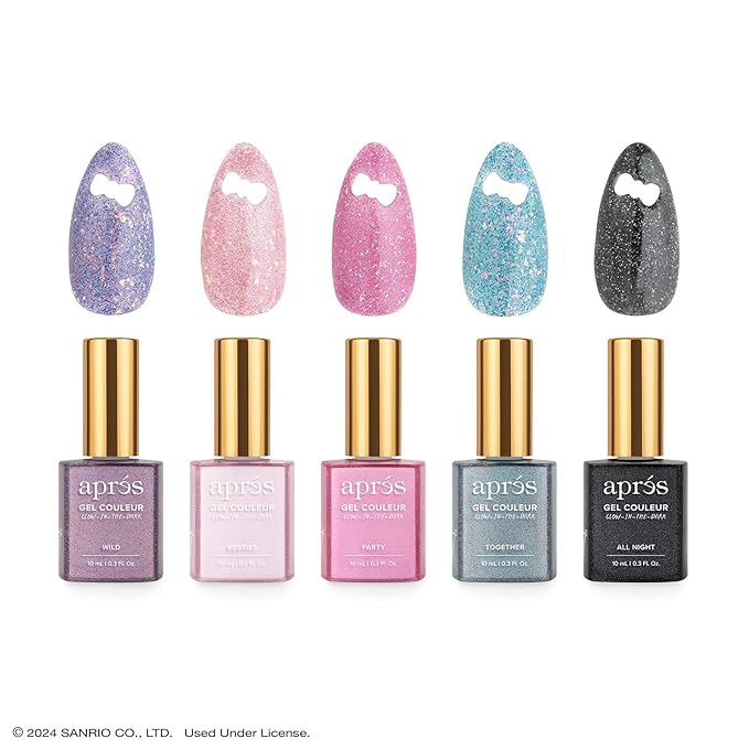 APRÉS x Kuromi™ Flash Glitter Gel Color Nail Polish, Set of 5 10ml