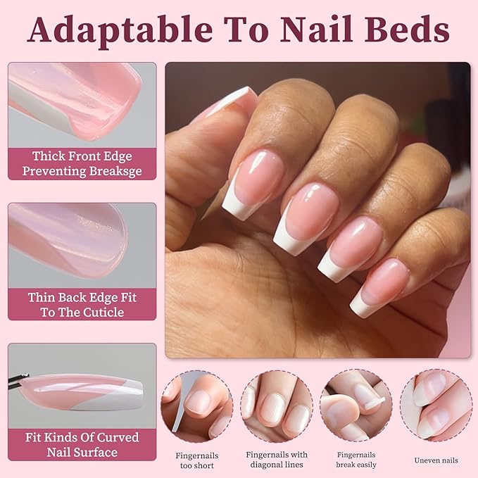 120PC White French Tip Press on Nails Short Fake Nails Press ons with 5*Adhesive Tabs, Pink Coffin Acrylic Nail Press on Nail French Tip Nails False Artificial Fingernails Stick on Nails-G