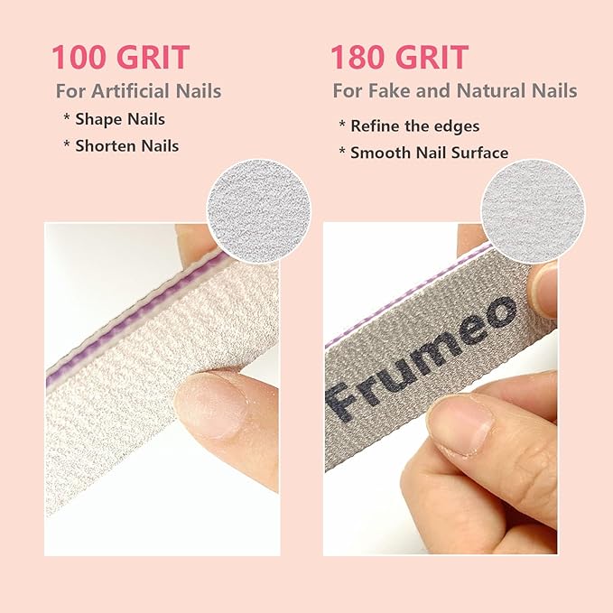 25 PCS Professional Nail File 100/180 Grit, Washable, Reusable Double Sided Emery Board for Acrylic, Extension Gel & Natural Nail, Coarse Manicure Fingernail File for Home and Salon Use