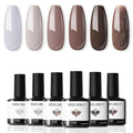 modelones Gel Nail Polish Set- 6 Colors Chocolate Brown Coffee Gel Polish Kit Brown Nude Glitter Nail Kit Soak Off Popular Nail Art Gifts for Women DIY Manicure Home