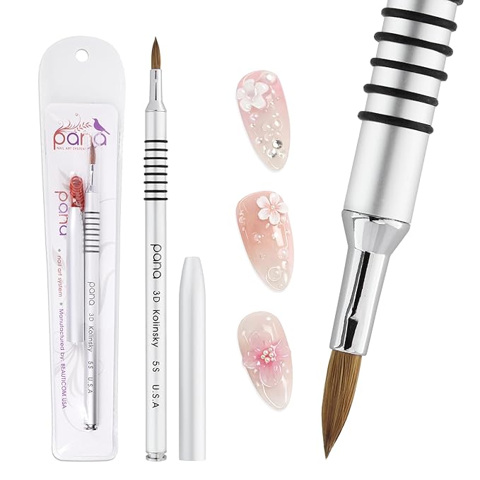 PANA 3D Kolinsky Nail Art Brush - Silver Non-Slip Handle, Size 5 - Acrylic Nail Art Sculpture Brush for Manicures Pedicure Salon Professional or Beginner
