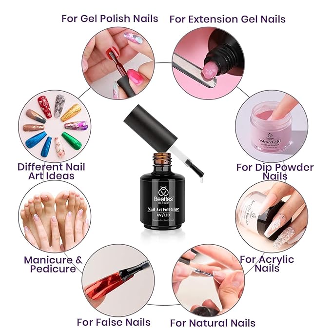 Beetles Nail Art Foil Glue Gel for Foil Stickers Nail Glue Transfer Tips Star Glues Nail Art Manicure DIY LED Lamp Required Soak Off 15ML 2 Bottle