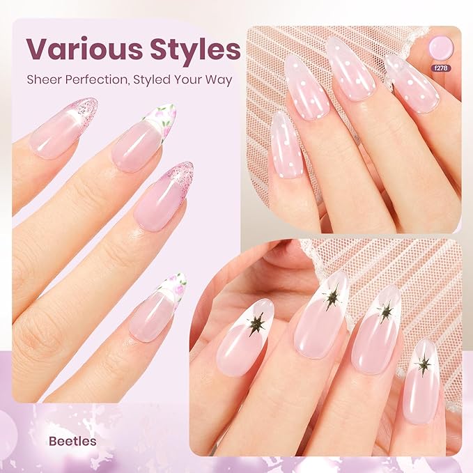 Beetles Lilac Ripple Nude Pink Gel Nail Polish - 15ML Neutral Jelly Nude Pink Nail Polish Base Color Nail Concealer Sheer Translucent Effect Soak Off UV LED French Nail Art DIY Manicure Gift for Women