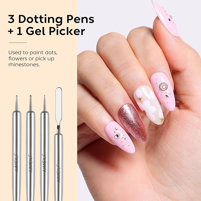 AIMEILI Nail Art Brushes for Nail Polish Gel, 8 Pcs Fingernail Art Design Pens, Dotting Pen Clean Up Liner French Nail Brush DIY Manicure Tools Gift