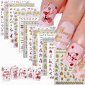 12PCS Christmas Nail Stickers Gold & Red Holographic Nail Art Stickers Festive Reindeer Snowflake Self Adhesive Nail Decals Santa Nail Art Supplies for Women Girls DIY Manicure Nail Art Decorations