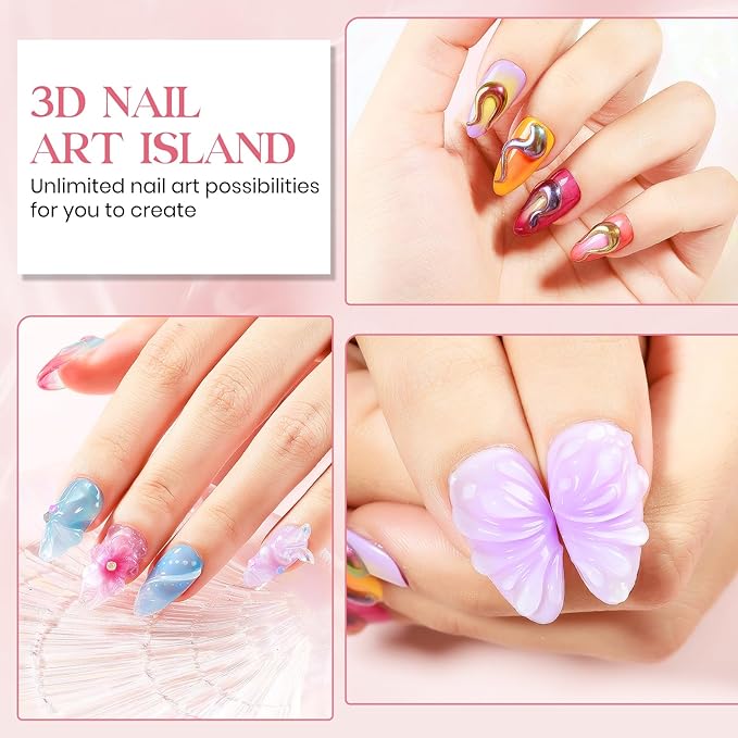 MIZHSE 3D Nail Gel 30G Clear 3D Nail Art 3D Sculpting Gel with Chrome Powder for Nail Art Design Molding Gel for Nails No Wipe Supply U V LED Gels Polish for Nails Sculpture Home DIY