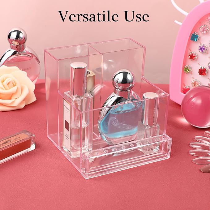 Nail Drill Machine & Bits Holder Storage Case,Transparent 10 Holes Nail Drill Grinding Bit Organizer Nails Manicure Tools Display Box for Nail Salon(Pink)