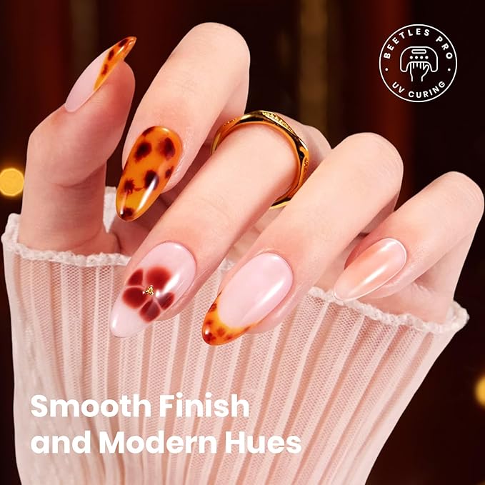 Beetles Blooming Gel Polish Set - Amber Traces 5 Colors Gel Polish Kit White Jelly Nude Brown Amber with 1 Bottle Blooming Gel 15ml Soak Off Uv Nail Art Gfit for Women