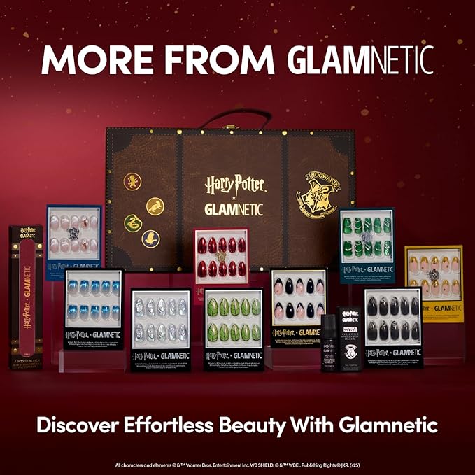 Glamnetic Press On Nails x Harry Potter™ - Rowena Ravenclaw™ | Short Oval Fake Nails with Velvet Gradient Tips & Rose Gold Graphic, Salon Quality Officially Licensed | 15 Sizes - 30 Nail Kit with Glue