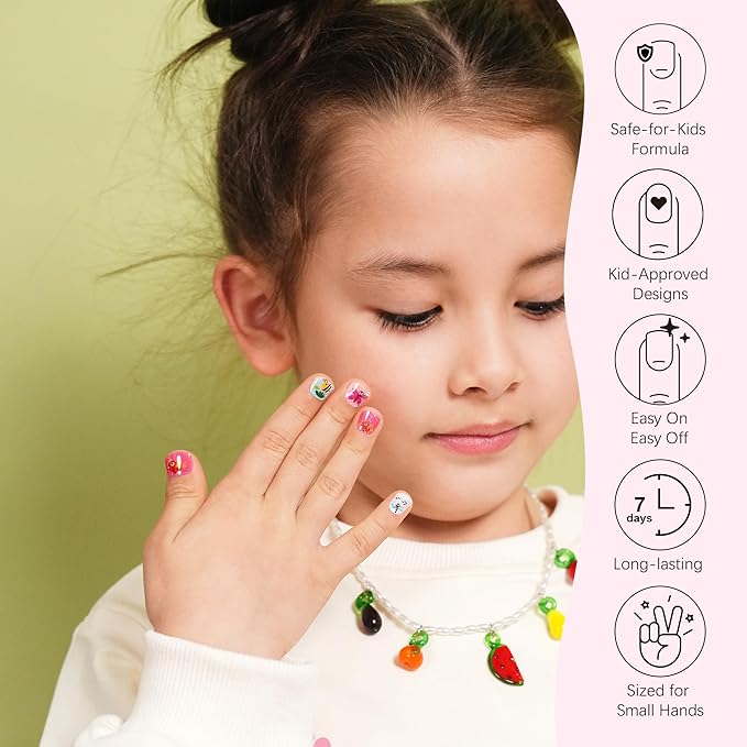 DANNI & TONI Kids Gel Nail Strips Bird Bee Butterfly Cat Eye Salon-Quality Peel & Stick Manicure for Children (Age 6+)– Safe, Long-Lasting, Easy to Apply | Birdie Buzz