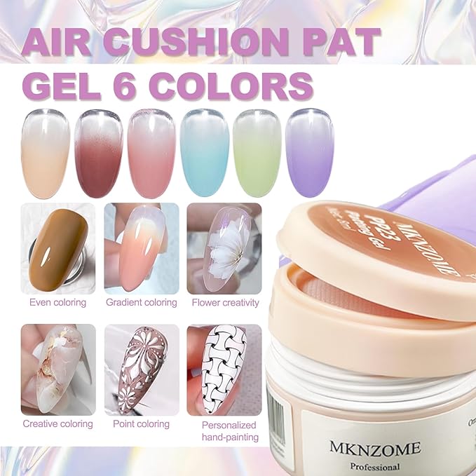 Patting Gel Polish Set, 6 Color Gradient Painting Gel Blooming Nails with Grabbing Pen, 100 Nail Sponges for Ombre, Nail Art Brushes, for Ombre French Manicure DIY Design, C