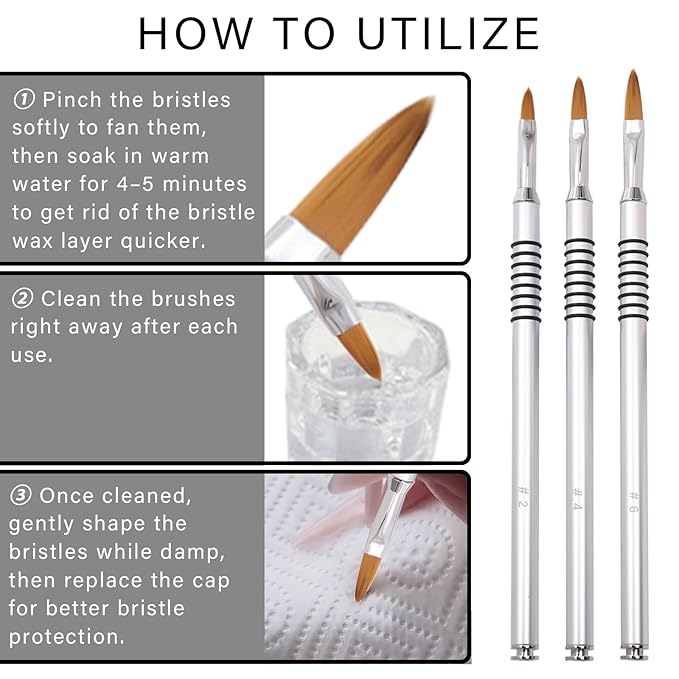 3 Pack 3D Nail Art Brush for Acrylic,Non-slip Handle,Flower Nails Design Brushes,For Polish Clean up Manicure Scul Pture Tools Women Application,Size 2/4/6#