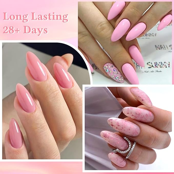 MEET ACROSS 18Pcs Rubber Builder Gel for Nails Pink Brown Gold Foil 2-in-1 Base Color Gel Polish Strengthen Gel Nail Polish Art Manicure Kit