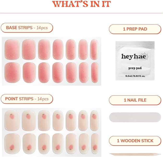 Heyhae Semi Cured Gel Nail Strips Assorted Bundle (3 Pack) | No LED Lamp Needed | Easy Apply & Remove, Salon Quality | Includes Strips, Prep Pads, Nail Files & Wooden Sticks - Sweet Pink