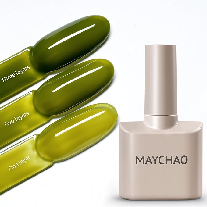 MAYCHAO 15ML Jelly Green Gel Nail Polish 1Pc Transparent Green Gel Polish Soak Off UV LED Translucent Nail Varnish Neutral Color for Nail Art Starter Manicure Salon DIY at Home, 0.5 OZ